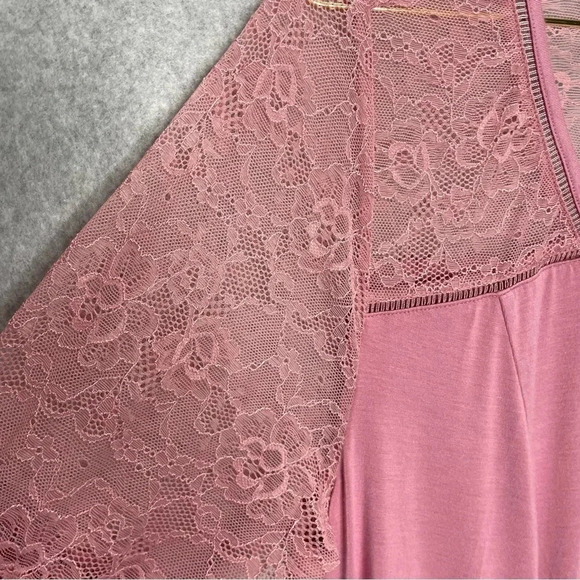 Torrid Super Soft Pink Lace Bell Sleeve Button Down V Neck Top - Picture 4 of 6